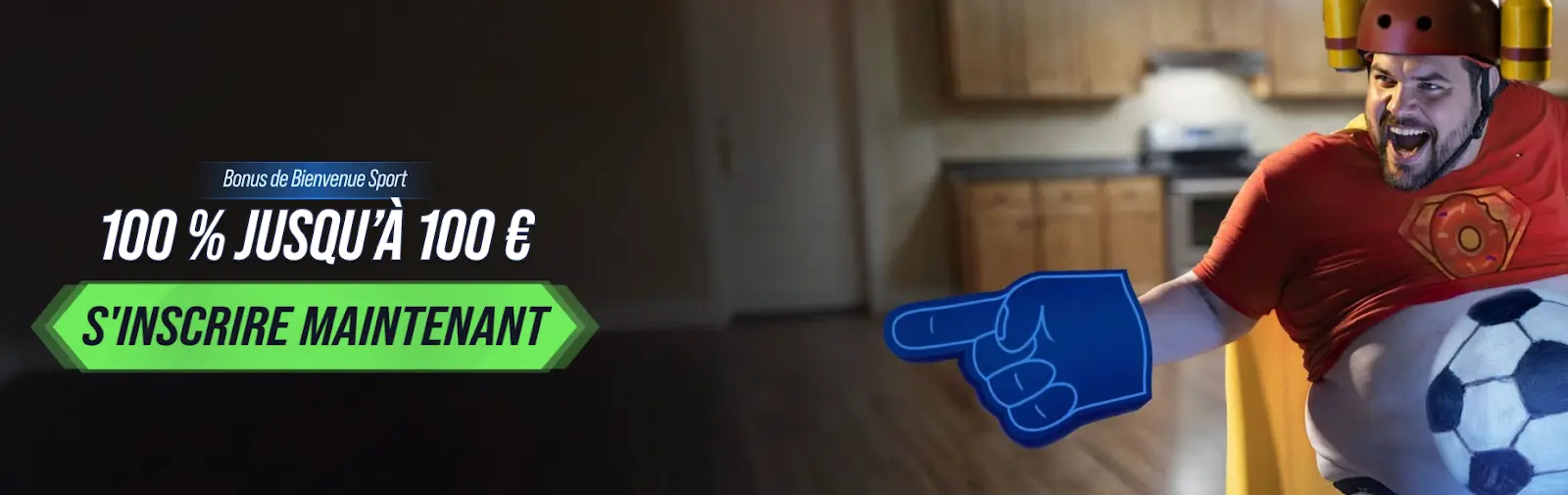 Paris sportifs bonus VegasHero Bannière sport avec héros en tenue rouge