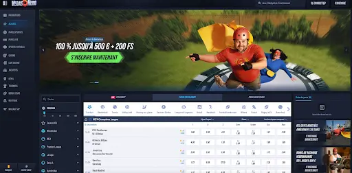 Accueil VegasHero Casino Belgique Page d’accueil VegasHero Casino avec bannière et paris sportifs