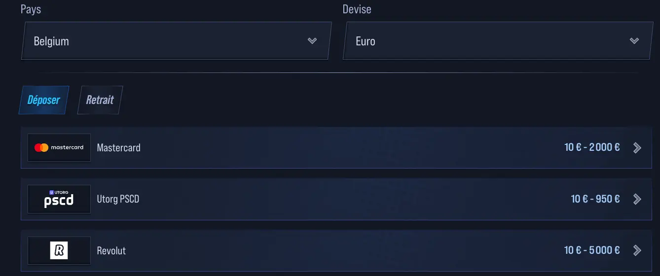 Options de paiement VegasHero Casino Belgique Méthodes de dépôt Mastercard, Utorg, Revolut