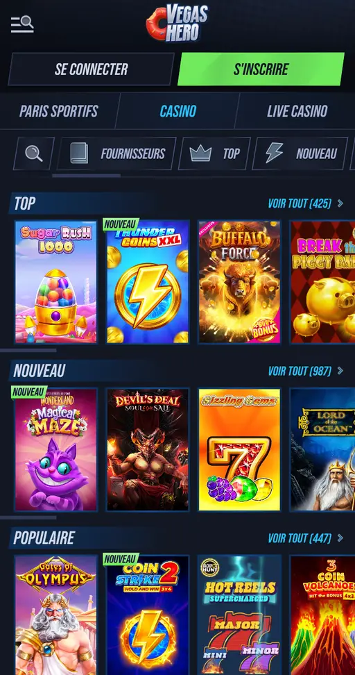 Page des machines à sous populaires et nouvelles